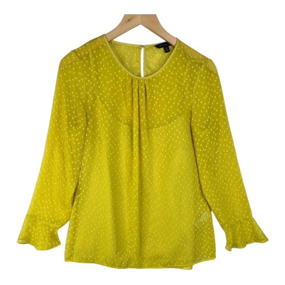 Banana Republic Blouse‎ Swiss Dot Sheer Long Sleeve Ruffle Cuff Yellow Size S